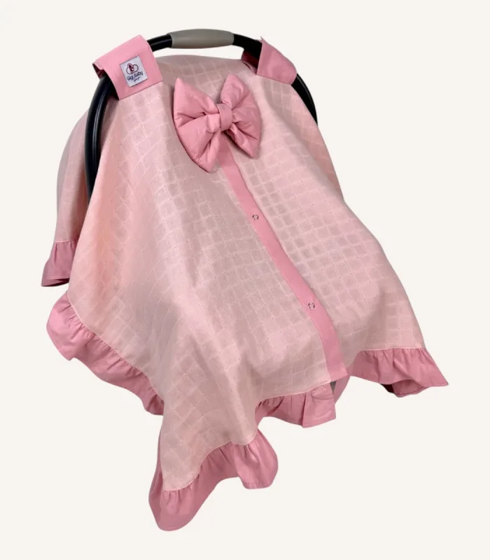 Pudra Müslin Mini Fiyonklu Yırtmaçlı Puset Örtüsü
