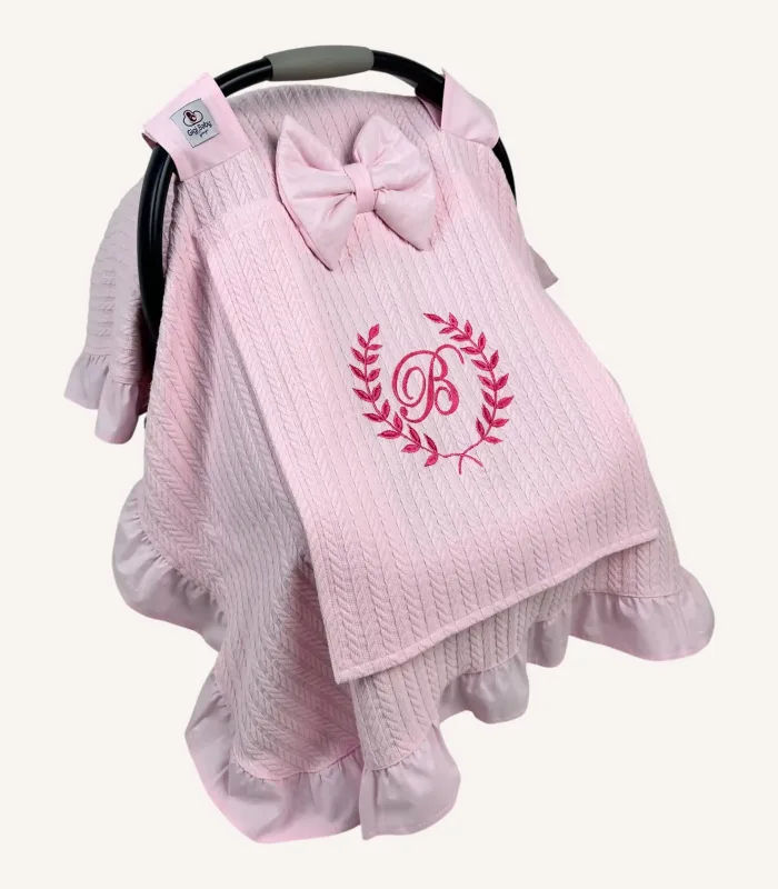 Pembe Örgü Pike Fırfırlı Puset Örtüsü