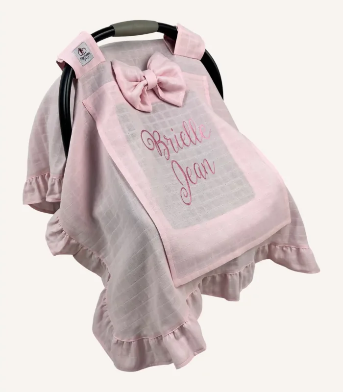 Pembe Tek Kat Müslin Fırfırlı Puset Örtüsü