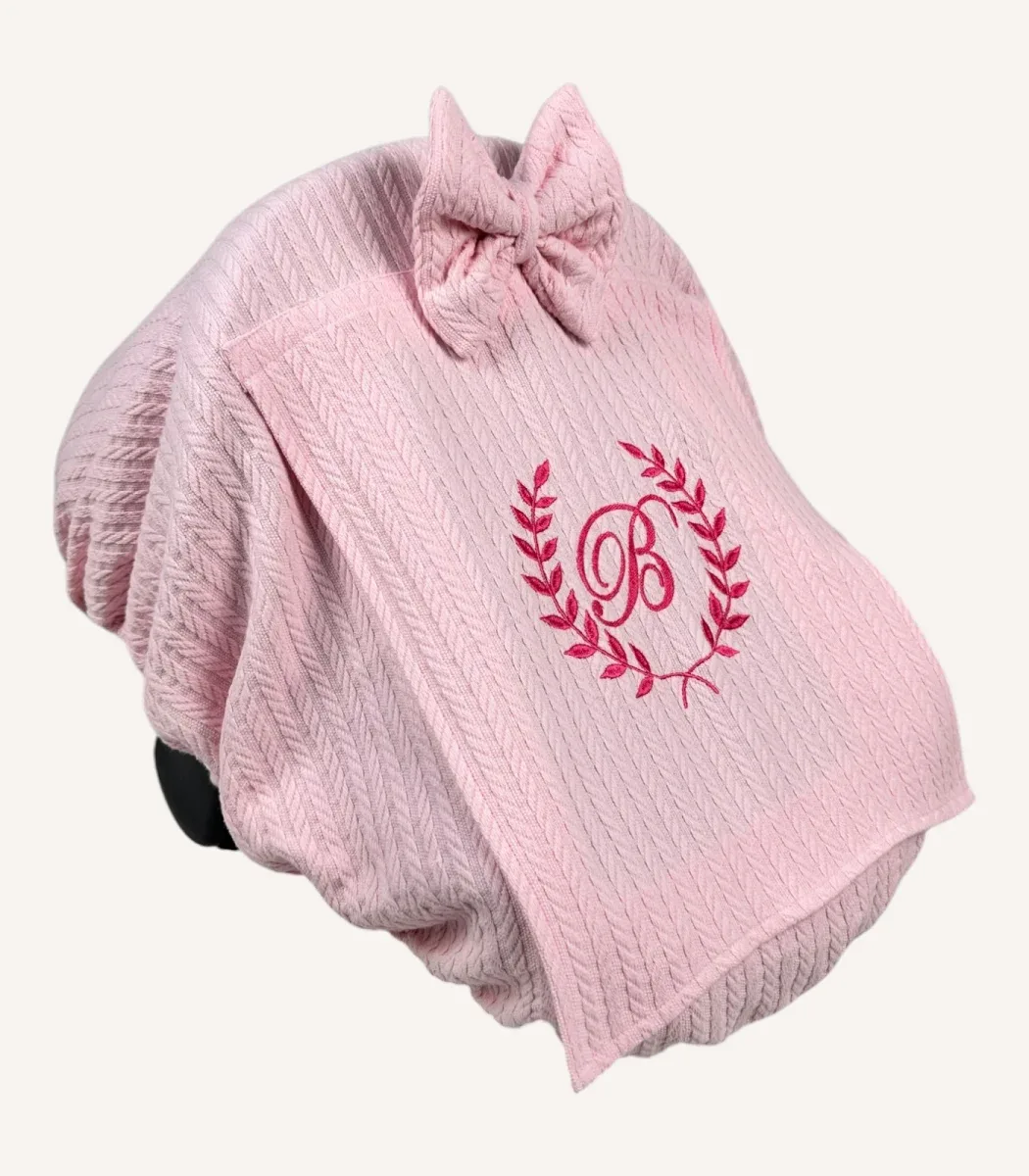 Pembe örgü pike lastikli puset örtüsü, kapaklı tül pencereli, Doona uyumlu, fiyonklu opsiyonlu, bebek puset örtüsü