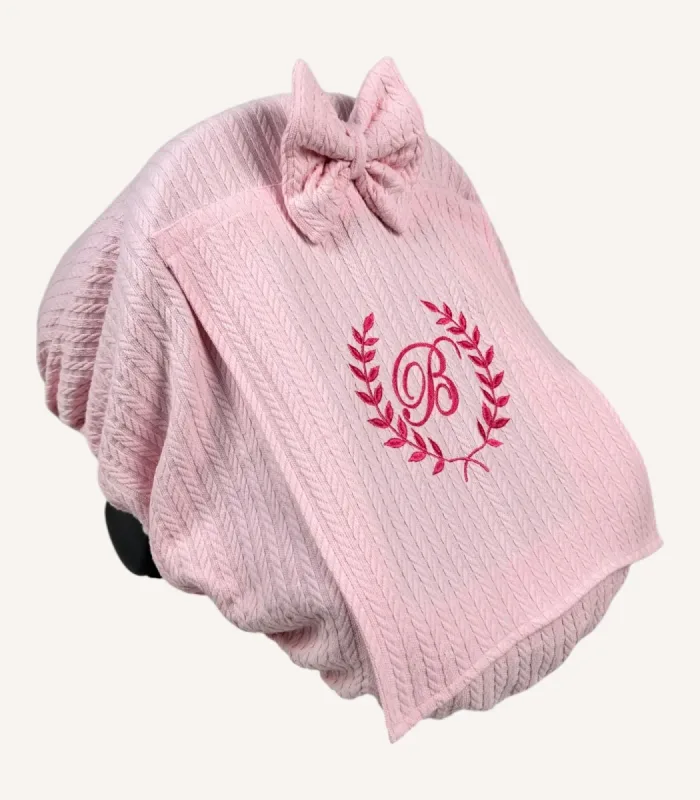 Pembe Örgü Pike Lastikli Kapaklı Puset Örtüsü