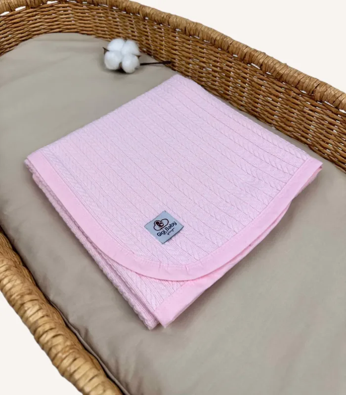 Pembe Biyeli Örgü Pike Bebek Battaniyesi