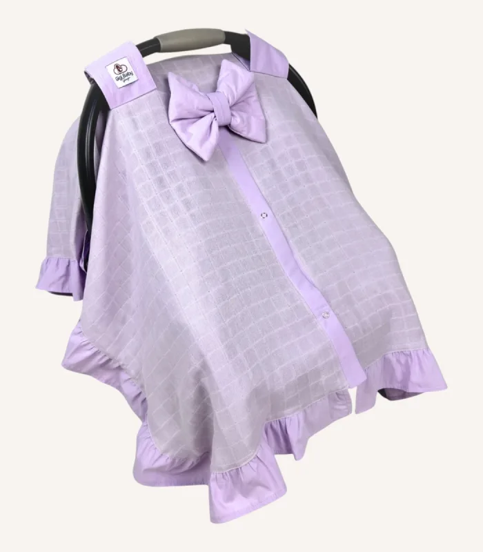 Lila Müslin Mini Fiyonklu Yırtmaçlı Puset Örtüsü