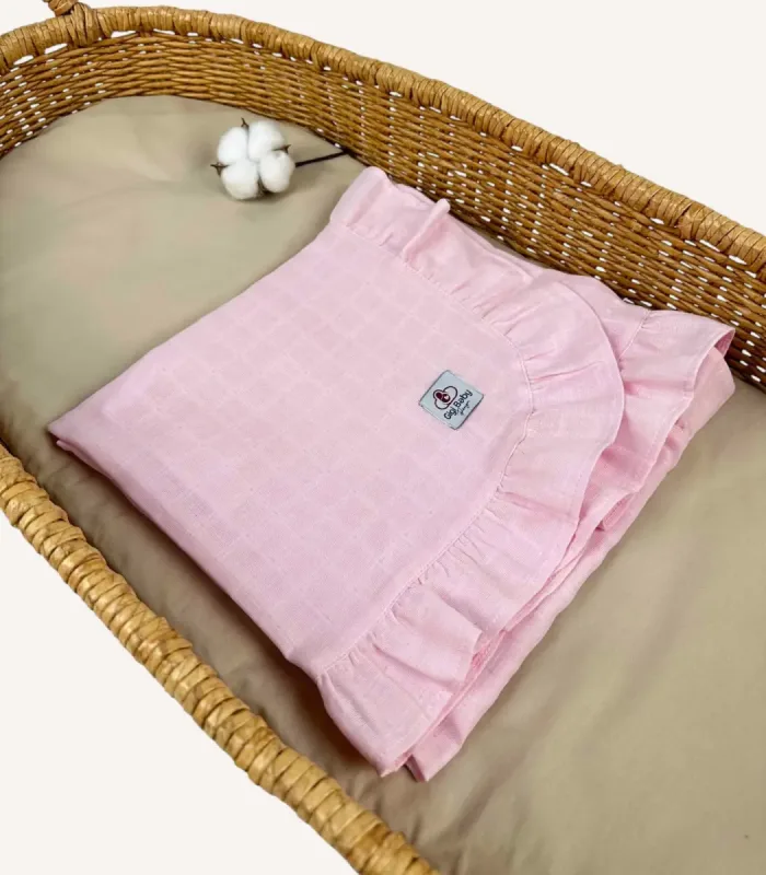 Pembe Fırfırlı Müslin Bebek Battaniyesi