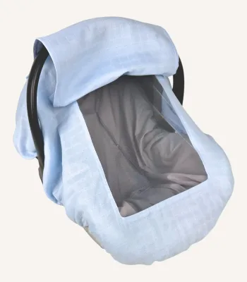 Bebek mavisi tek kat müslin lastikli kapaklı puset örtüsü, tül pencereli, Doona uyumlu, kişiselleştirilebilir bebek puset örtüsü