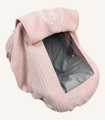 Pudra örgü pike lastikli puset örtüsü, kapaklı tül pencereli, Doona uyumlu, fiyonklu opsiyonlu, bebek puset örtüsü