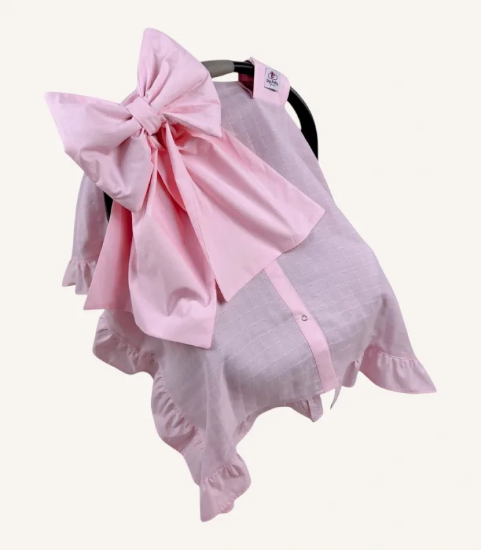 Pembe Müslin Fiyonklu Yırtmaçlı Puset Örtüsü