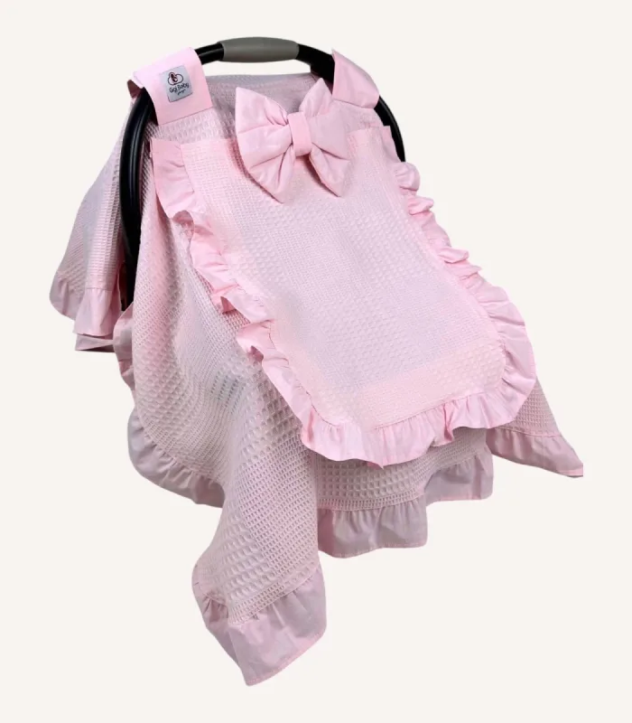 Pembe Dama Pike Fırfırlı Kapaklı Puset Örtüsü