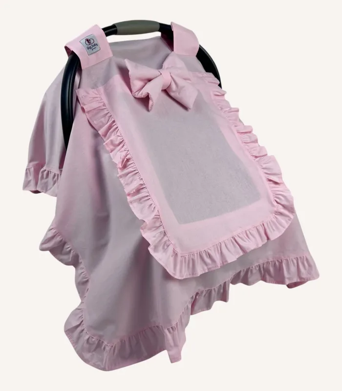 Pembe Poplin Fırfırlı Kapaklı Puset Örtüsü