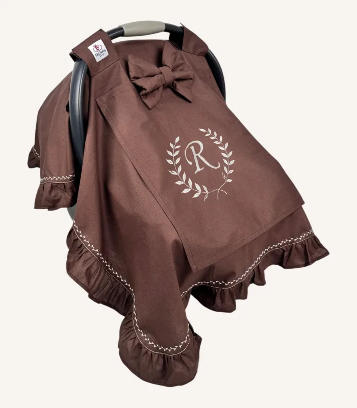 Kahverengi Poplin Fırfırlı Puset Örtüsü